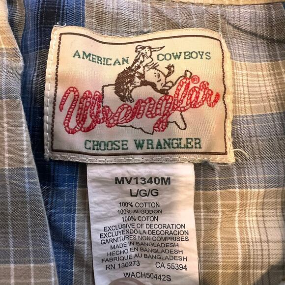 Wrangler Men’s Plaid Western Cowboy Pearl Snap Button Down Casual Shirt Size L - Picture 4 of 8